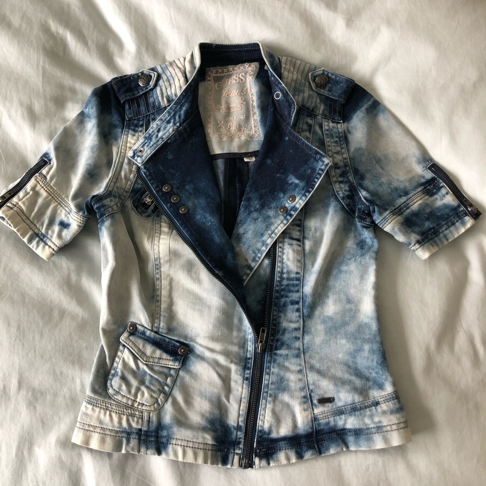 GUESS Acid Wash Denim Short Sleeve Jacket